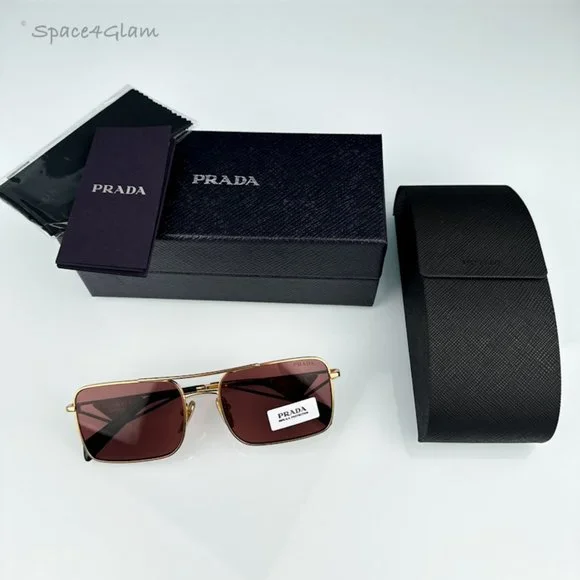 Prada PRA52S 5AK08S Sunglasses Gold Dark Violet Unisex Pilot PR A52S